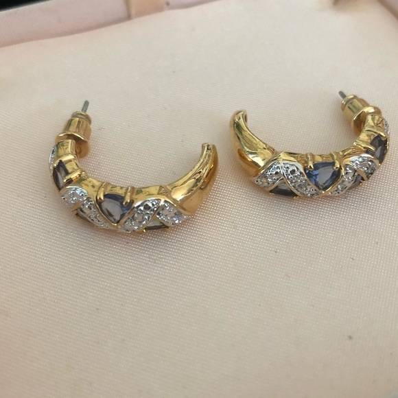 NEW tanzanite CZ gold half moon hoop earrings hoops gemstone - Picture 2 of 15